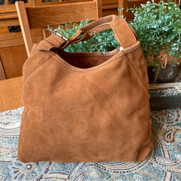 Vintage Handbags - Vintage Gap Suede Shoulder Bag or Satchel camel color EUC leather